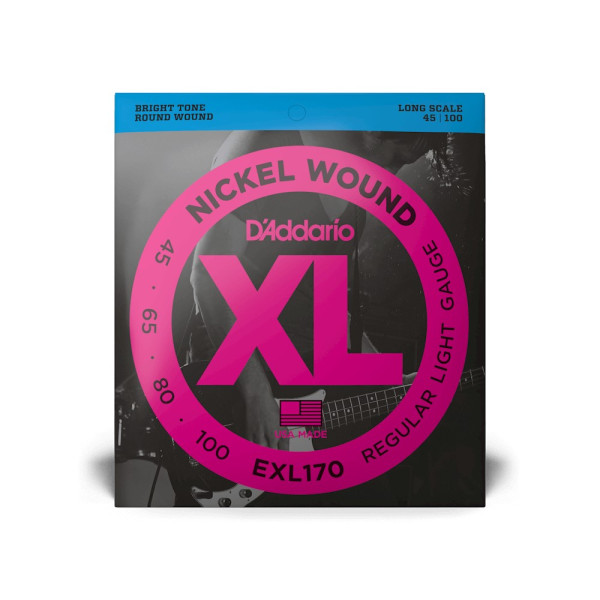 Комплект струн для бас-гітари D'ADDARIO EXL170 XL NICKEL WOUND BASS REGULAR LIGHT (45-100)