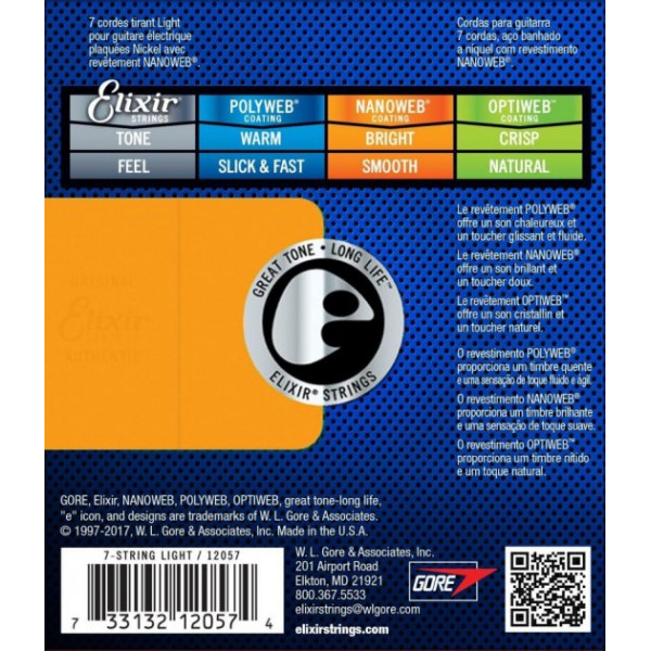 Комплект струн для електрогітари ELIXIR 12057 NICKEL PLATED STEEL NANOWEB 10-56