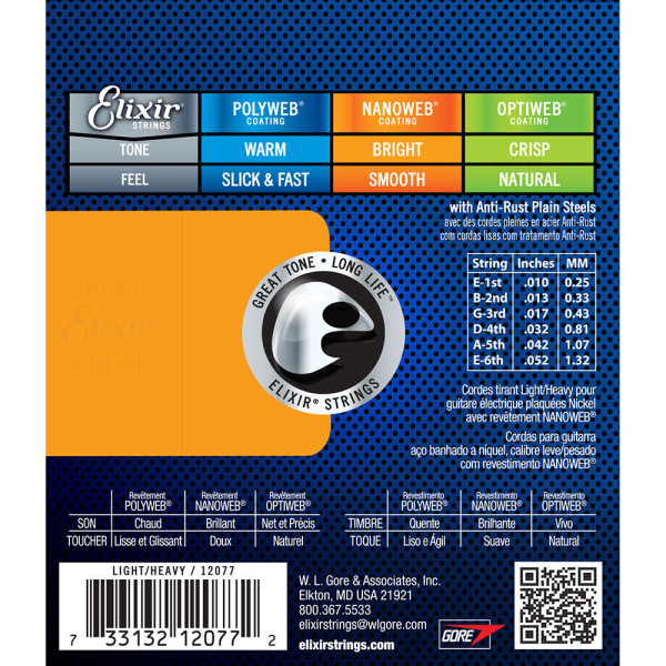Комплект струн для електрогітари ELIXIR 12077 NICKEL PLATED STEEL NANOWEB 10-52