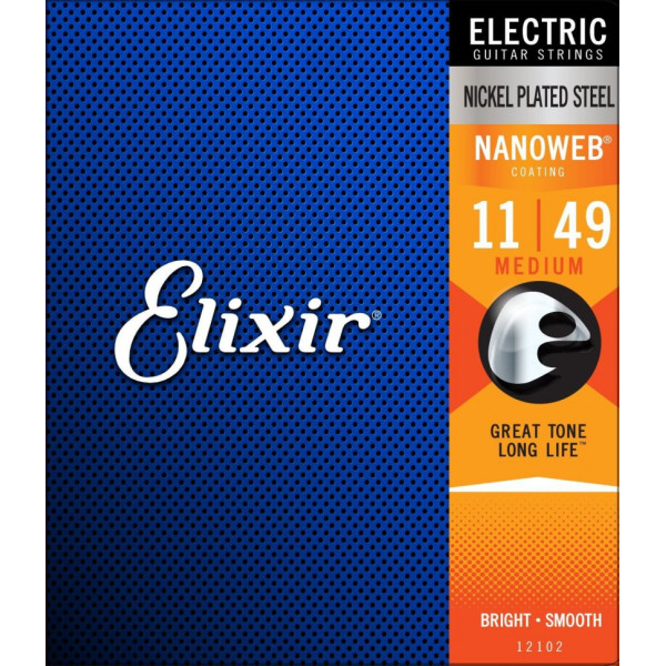 Комплект струн для електрогітари ELIXIR 12102 NICKEL PLATED STEEL NANOWEB 11-49