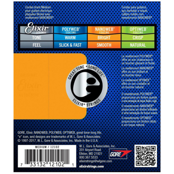 Комплект струн для електрогітари ELIXIR 12102 NICKEL PLATED STEEL NANOWEB 11-49