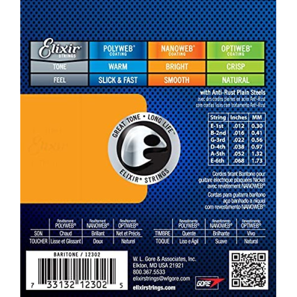Комплект струн для електрогітари ELIXIR 12302 NICKEL PLATED STEEL NANOWEB 12-68