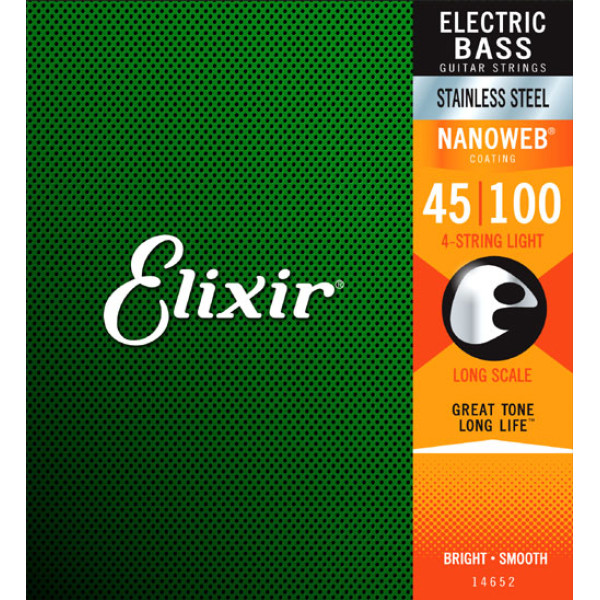 Комплект струн для бас-гітари ELIXIR 14652 STAINLESS STEEL NANOWEB 45-100