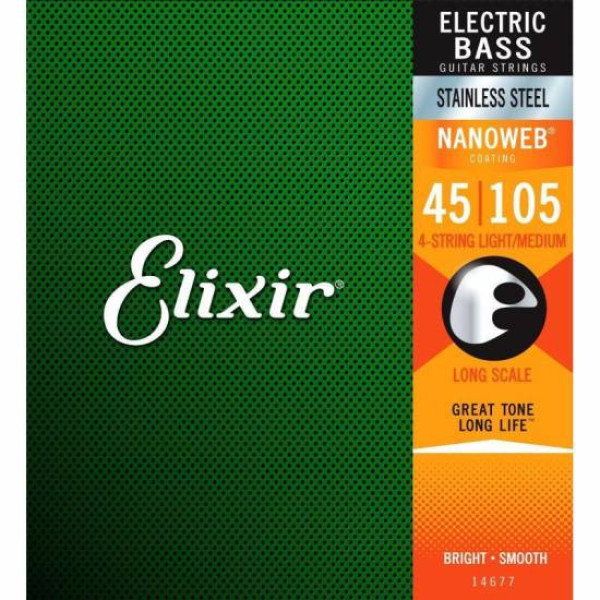 Комплект струн для бас-гітари ELIXIR 14677 STAINLESS STEEL NANOWEB 45-105