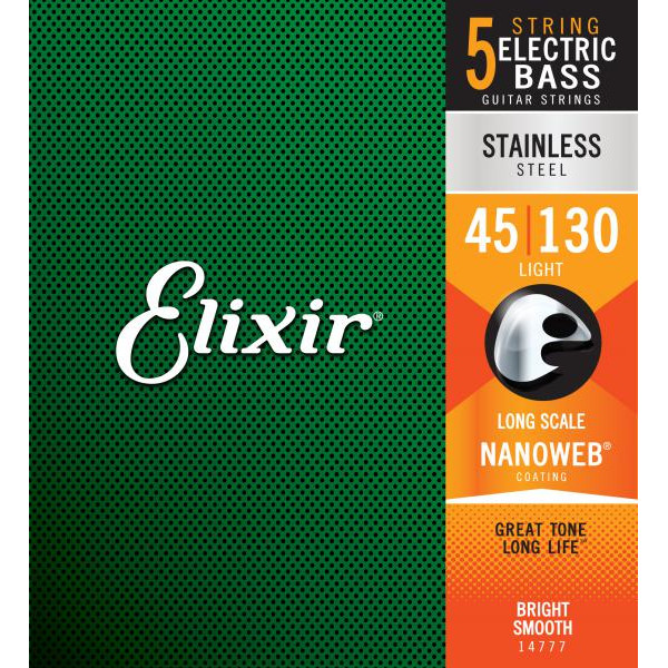 Комплект струн для бас-гітари ELIXIR 14777 STAINLESS STEEL NANOWEB 45-130