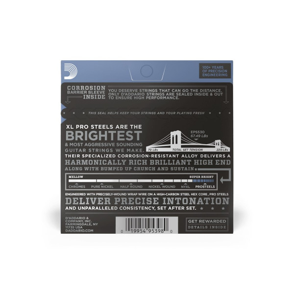 Комплект струн для електрогітари D'ADDARIO EPS530 XL PROSTEELS EXTRA SUPER LIGHT (08-38)