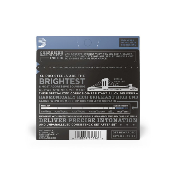 Комплект струн для електрогітари D'ADDARIO EPS510 XL PROSTEELS REGULAR LIGHT (10-46)