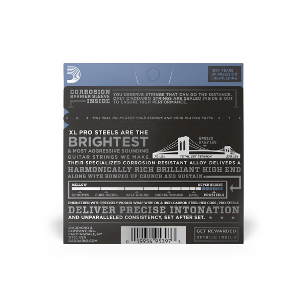 Комплект струн для електрогітари D'ADDARIO EPS520 XL PROSTEELS SUPER LIGHT (09-42)