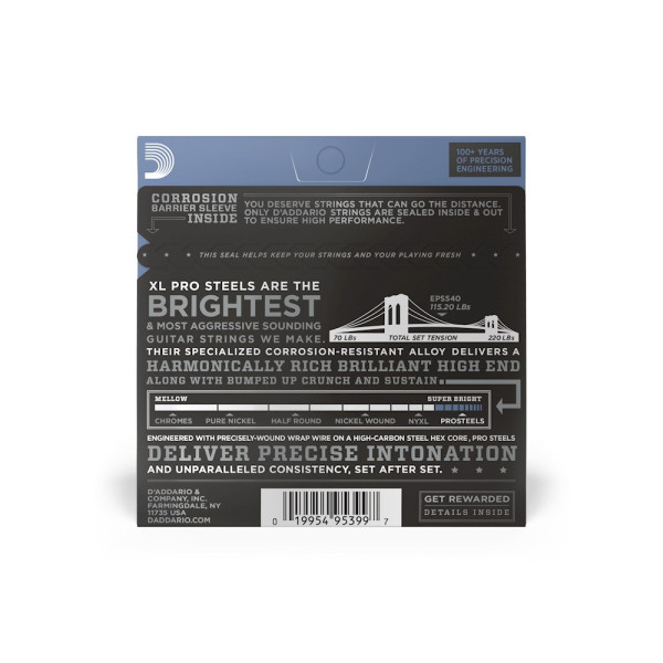 Комплект струн для електрогітари D'ADDARIO EPS540 XL PROSTEELS LIGHT TOP / HEAVY BOTTOM (10-52)