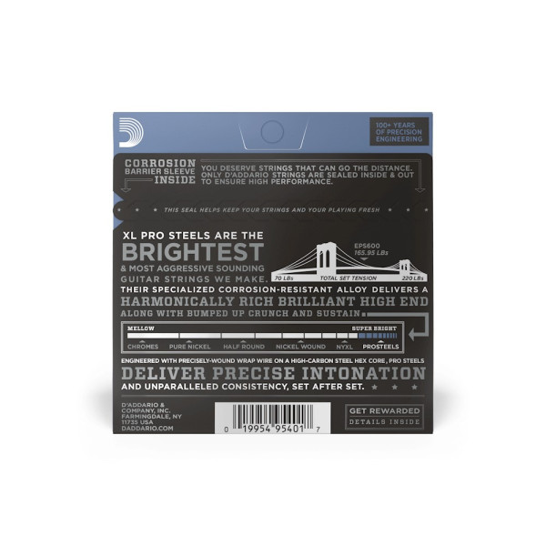 Комплект струн для електрогітари D'ADDARIO EPS600 XL PROSTEELS JAZZ MEDIUM (13-56)