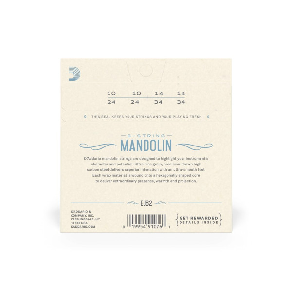 Комплект струн для мандоліни D'ADDARIO EJ62 MANDOLIN 80/20 BRONZE LIGHT 10-34