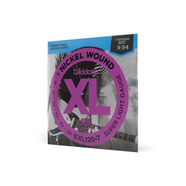 Комплект струн для електрогітари D'ADDARIO EXL120-7 XL NICKEL WOUND SUPER LIGHT 7-STRING (09-54)