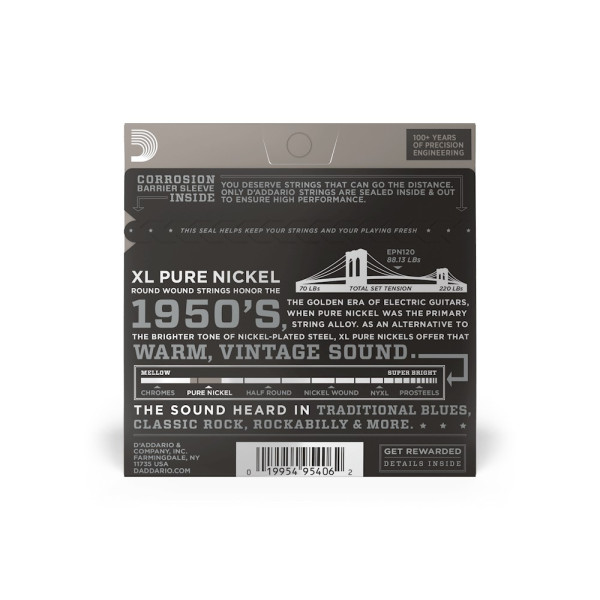 Комплект струн для електрогітари D'ADDARIO EPN120 XL PURE NICKEL SUPER LIGHT (09-41)