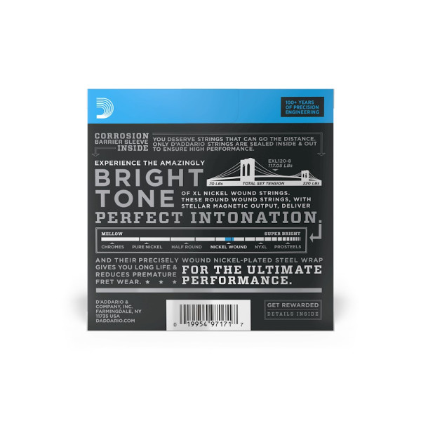 Комплект струн для електрогітари D'ADDARIO EXL120-8 XL NICKEL WOUND 8-STRING SUPER LIGHT (09-65)