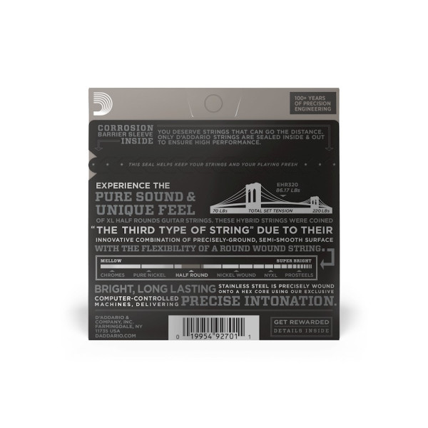 Комплект струн для електрогітари D'ADDARIO EHR320 XL HALF ROUNDS SUPER LIGHT (09-42)