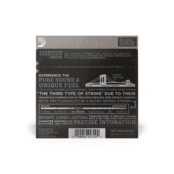 Комплект струн для електрогітари D'ADDARIO EHR310 XL HALF ROUNDS REGULAR LIGHT (10-46)