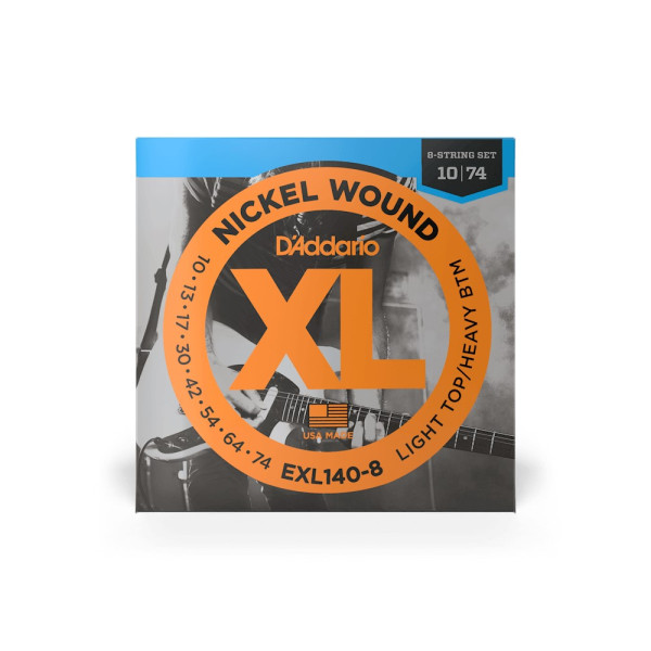 Комплект струн для електрогітари D'ADDARIO EXL140-8 XL NICKEL WOUND LIGHT TOP / HEAVY BOTTOM 8-STRING (10-74)