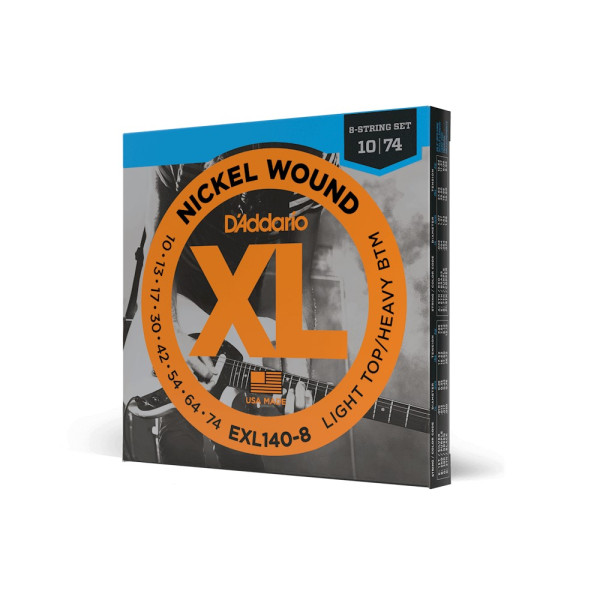 Комплект струн для електрогітари D'ADDARIO EXL140-8 XL NICKEL WOUND LIGHT TOP / HEAVY BOTTOM 8-STRING (10-74)