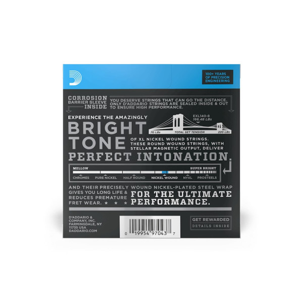Комплект струн для електрогітари D'ADDARIO EXL140-8 XL NICKEL WOUND LIGHT TOP / HEAVY BOTTOM 8-STRING (10-74)