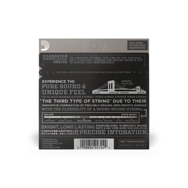 Комплект струн для електрогітари D'ADDARIO EHR350 XL HALF ROUNDS JAZZ LIGHT (12-52)