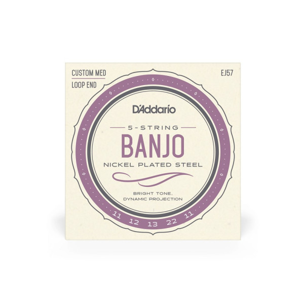 Комплект струн для банджо D'ADDARIO EJ57 BANJO NICKEL PLATED STEEL CUSTOM MEDIUM (11-22)