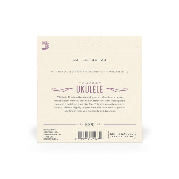 Комплект струн для укулеле D'ADDARIO EJ87C TITANIUM UKULELE CONCERT