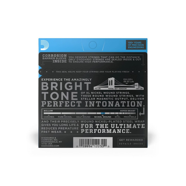 Комплект струн для електрогітари D'ADDARIO EXL120+ XL NICKEL WOUND SUPER LIGHT PLUS (9.5-44)