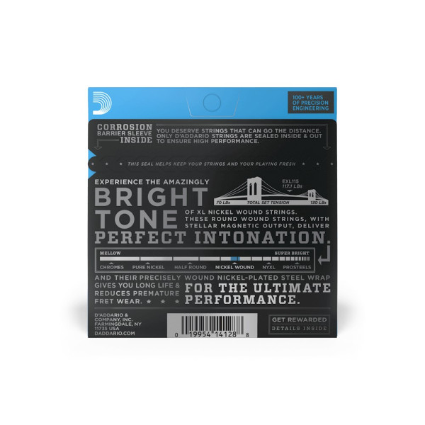 Комплект струн для електрогітари D'ADDARIO EXL115 XL NICKEL WOUND MEDIUM (11-49)