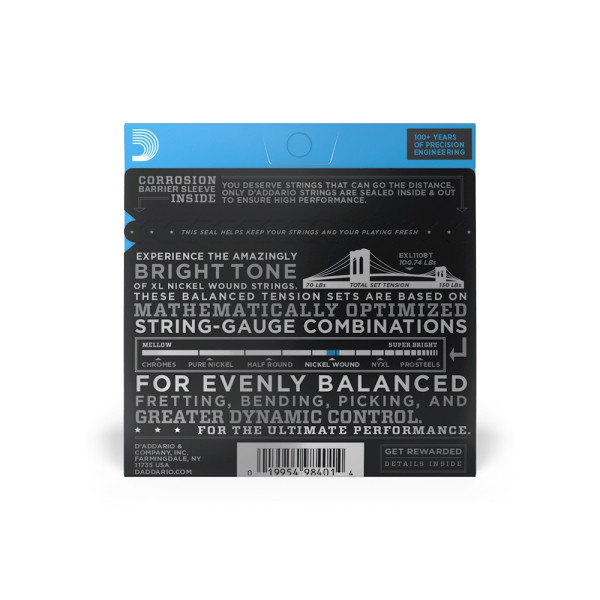 Комплект струн для електрогітари D'ADDARIO EXL110BT XL NICKEL WOUND BALANCED TENSION REGULAR LIGHT (10-46)