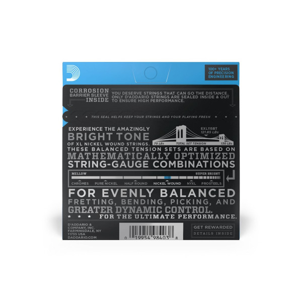 Комплект струн для електрогітари D'ADDARIO EXL115BT XL NICKEL WOUND BALANCED TENSION, MEDIUM (11-50)