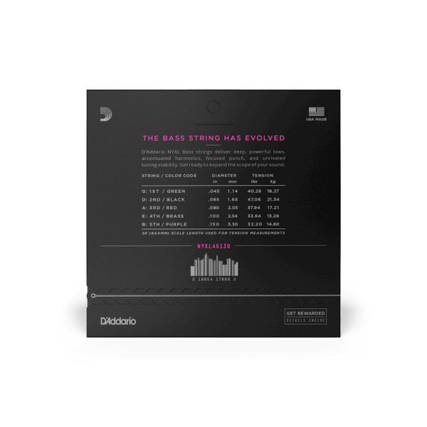 Комплект струн для бас-гітари D'ADDARIO NYXL45130 REGULAR LIGHT 5-STRING (45-130)