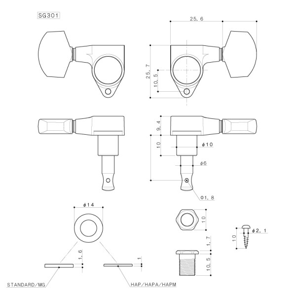 Кілки для електрогітари GOTOH SG301-04 MG-T C