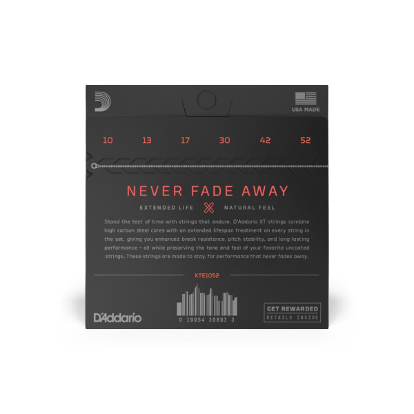 Комплект струн для електрогітари D'ADDARIO XTE1052 XT ELECTRIC NICKEL PLATED STEEL LIGHT TOP / HEAVY BOTTOM (10-52)