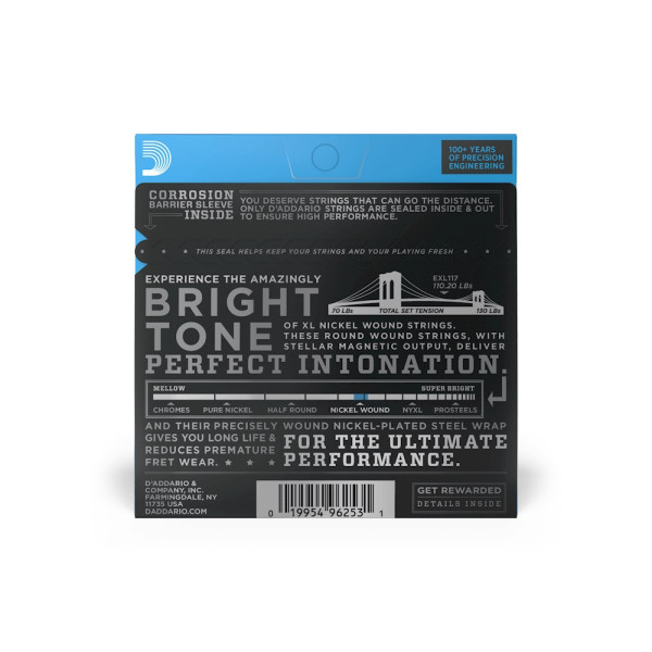 Комплект струн для електрогітари D'ADDARIO EXL117 XL NICKEL WOUND MEDIUM TOP / EXTRA HEAVY BOTTOM (11-56)