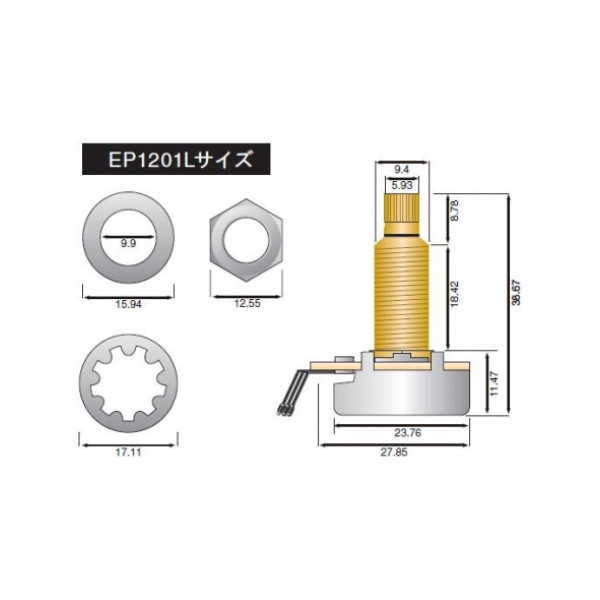 Потенціометр DIMARZIO EP1201L CUSTOM TAPER POTENTIOMETER 500K LONG SHAFT