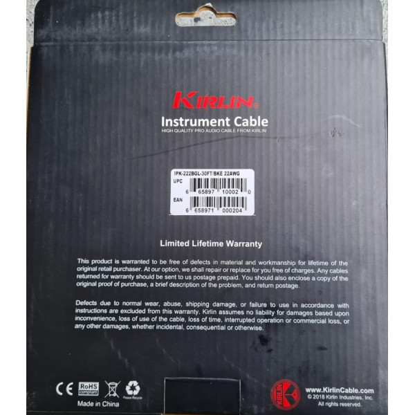 Інструментальний кабель KIRLIN Premium Coiled Cable 9m Black IPK-222BFGL/BKE