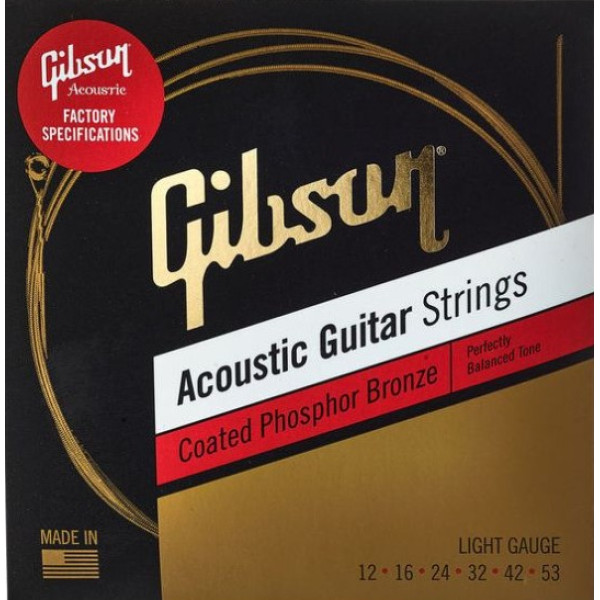 Комплект струн для акустичної гітари GIBSON SAG-CPB12 COATED PHOSPHOR BRONZE ACOUSTIC GUITAR STRINGS 12-53 LIGHT