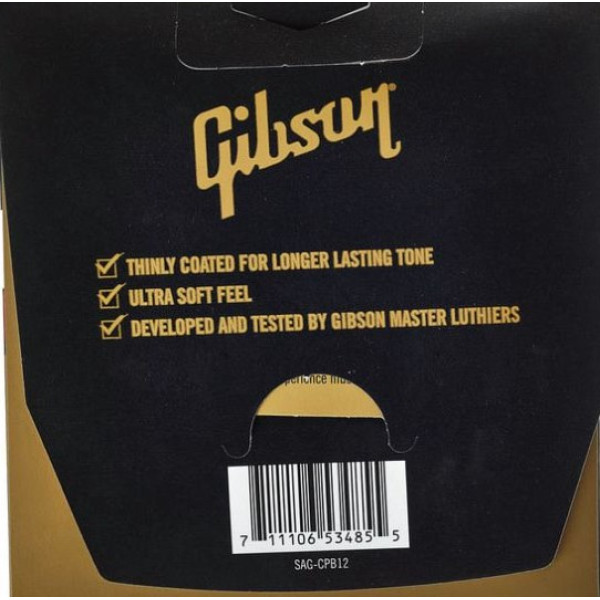 Комплект струн для акустичної гітари GIBSON SAG-CPB12 COATED PHOSPHOR BRONZE ACOUSTIC GUITAR STRINGS 12-53 LIGHT